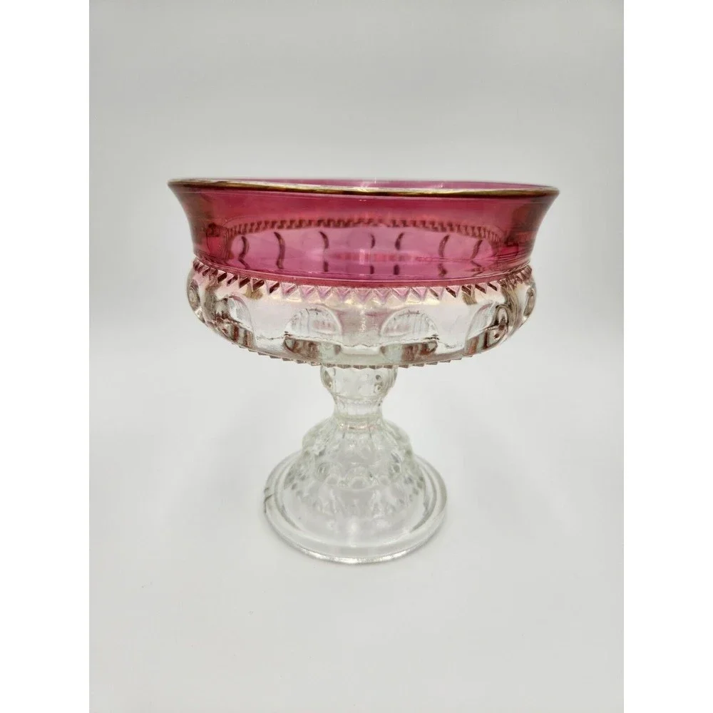 Vintage Kings Crown Thumbprint Compote Pedestal Bowl Candy Dish ruby red flashed